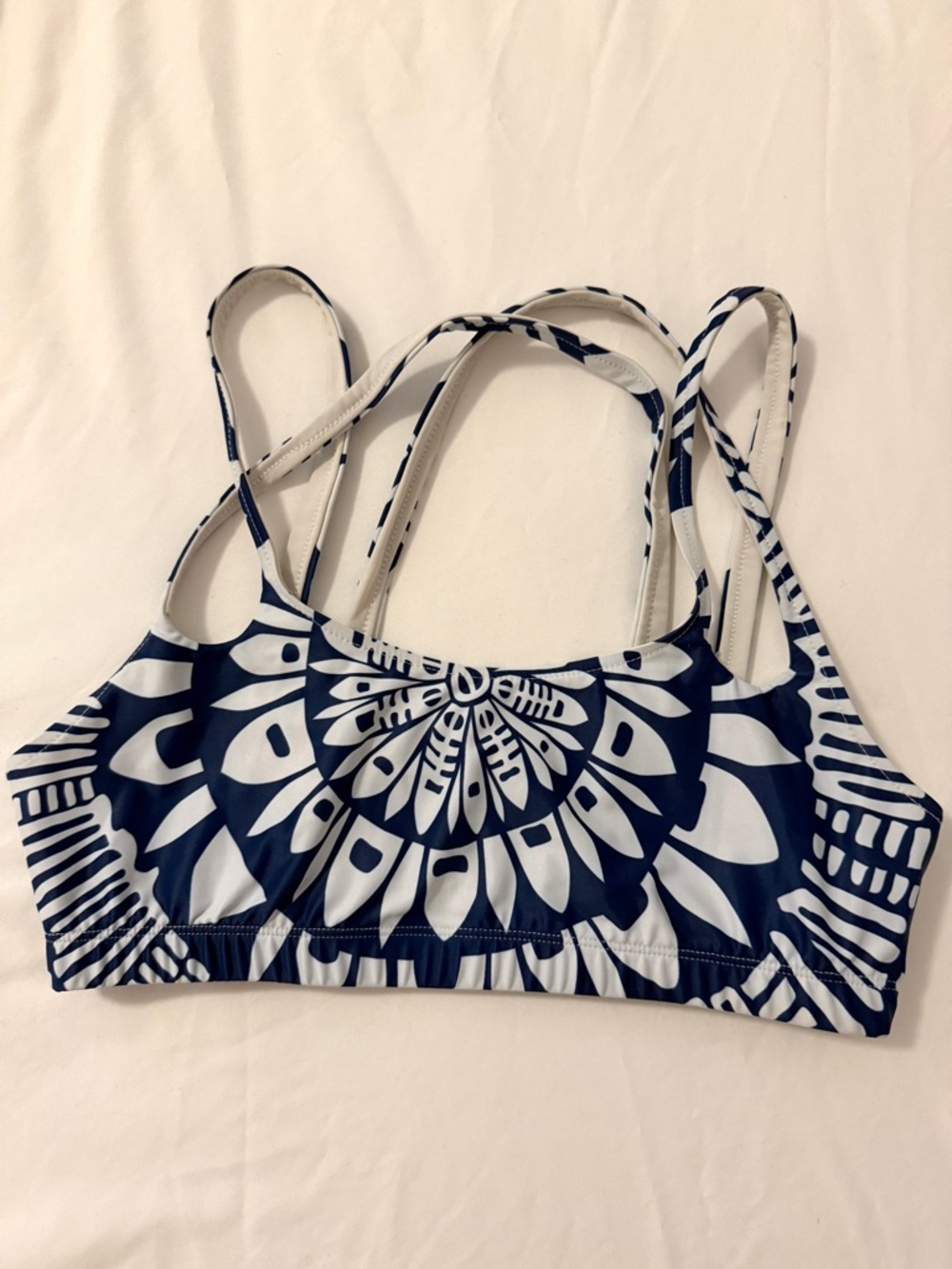 Mara Hoffman Navy and White Printed Strappy Sports Bra